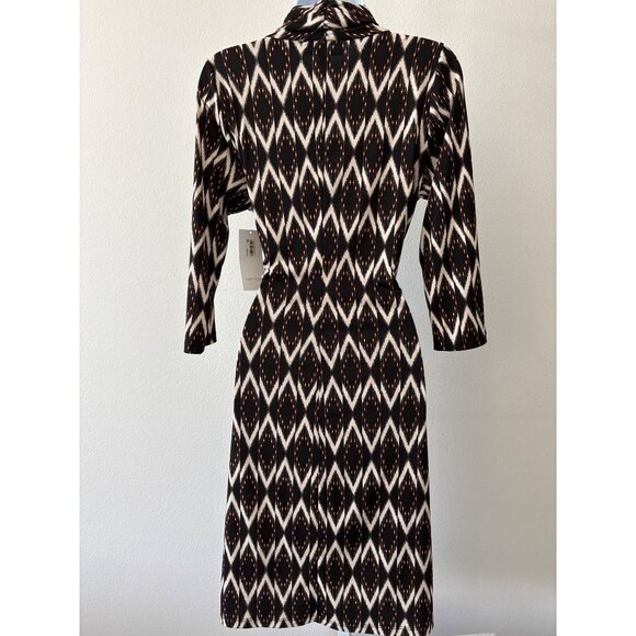 NWT Karen Kane Dress Size M Boho Chic Solar Ikat Faux Wrap Gold Sun Brown Black - Picture 4 of 16